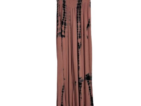 Chatoyant Dusty Rose Black Tie Dye Gauze with Smocked Elastic Waist Wide Leg Pants- Size S Discount