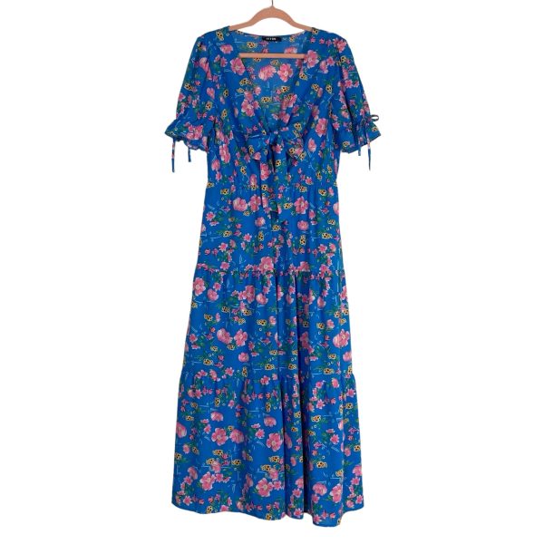 BTFBM Blue Floral Front Tie Cutout Dress- Size L Cheap