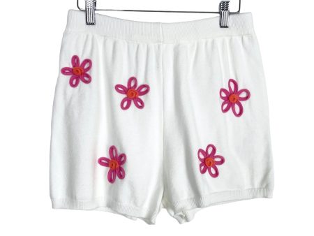 Altar d State Revival White Pink Flower Stitch Knit Lounge Shorts- Size M (sold out online, we have matching sweater) Online Hot Sale