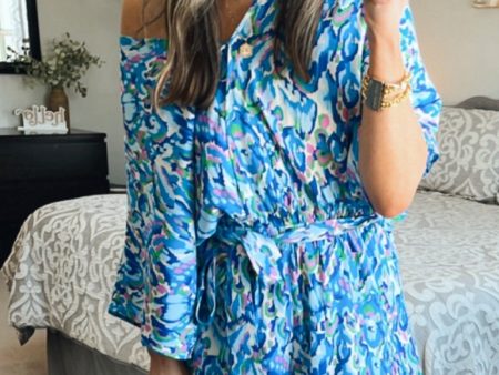 Cupshe Blues and Pink Printed Belted Romper- Size S Cheap