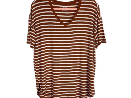 Time and Tru Brown White Striped V-Neck Tunic Tee- Size S Online