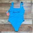 Ookioh Blue Overall Style Exposed Back One Piece NWT- Size L on Sale