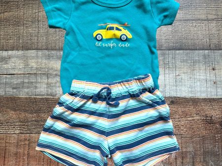 Hudson Baby Lil Surfer Dude Onesie and Striped Shorts Set- Size 6-9M  (sold as a set) Supply