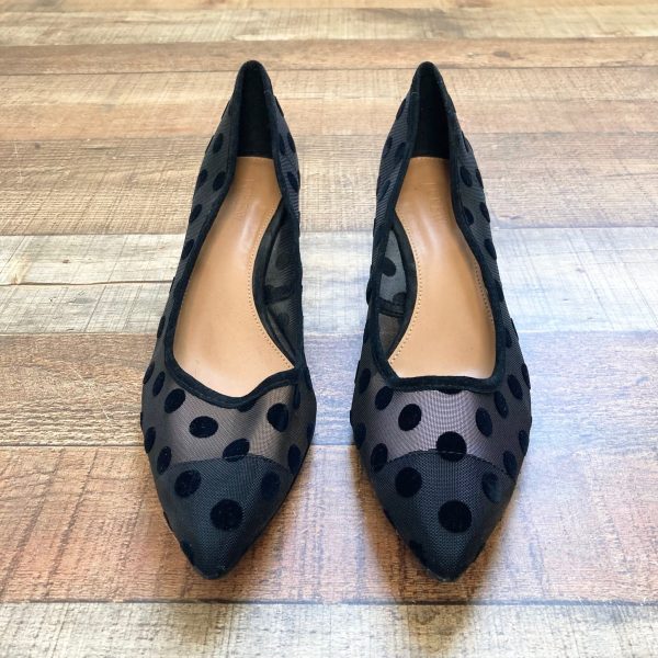 J Crew Black Mesh Polka Dot Low Stilettos- Size 9 Online now