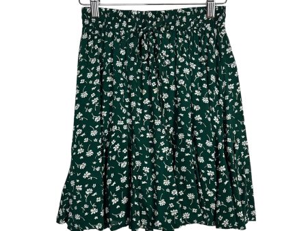 Polly Green with Cream Floral Print Drawstring Elastic Waist Skirt- Size 4 (see notes) Online