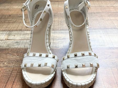 Marc Fisher White Leather Studded Wedge Espadrilles- Size 9.5 (see notes) Online now