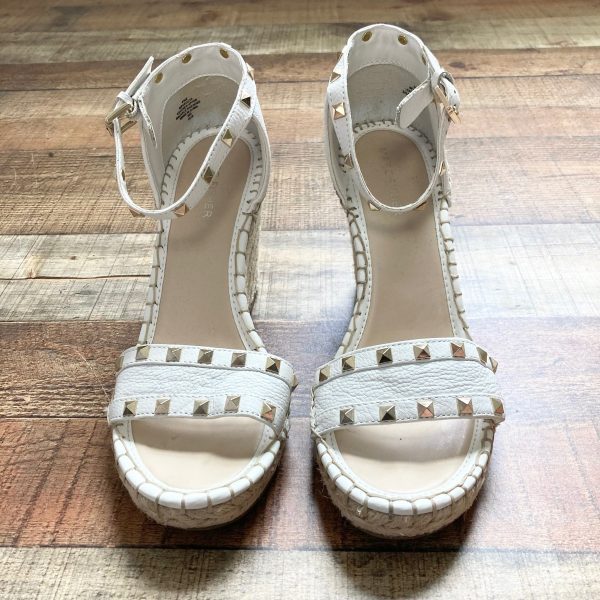 Marc Fisher White Leather Studded Wedge Espadrilles- Size 9.5 (see notes) Online now