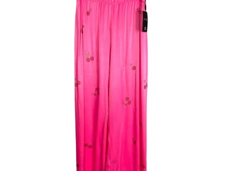 Lauren Moshi Neon Pink Satin with Crystal Cherries Pants NWT- Size L (Inseam 28.5”, we have matching top) Online Hot Sale