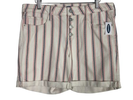 Old Navy White Red Blue Striped Denim Mid-Rise Shorts NWT- Size 12 For Discount