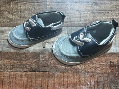 Hudson Baby Gray Navy Boat Shoes Crib Shoes- Size 6-12M (Like New) Sale