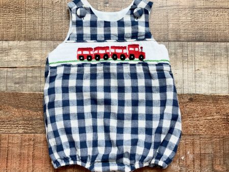 The Smocking Place Navy White Checked Smocked Train Bubble- Size 6M Online