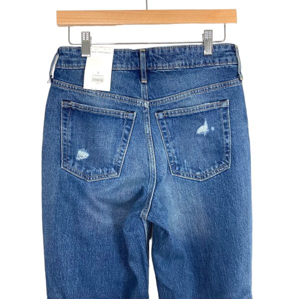 Free Assembly Medium Wash Distressed with Raw Hem Super High Rise Straight Jeans NWT- Size 2 (Inseam 29.5”) on Sale