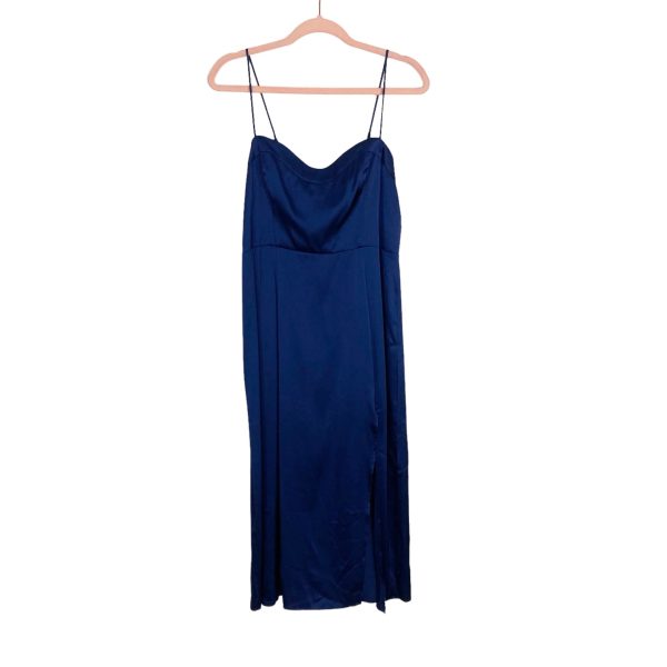 Abercrombie & Fitch Blue Satin Front Slit Dress NWT- Size M Petite on Sale