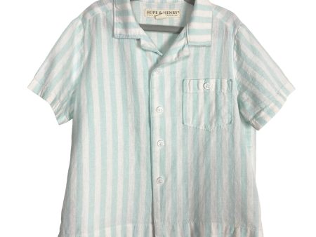 Hope & Henry Light Blue White Striped Linen Blend Short Sleeve Button Up-Size XXS Discount