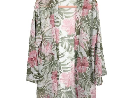 Pink Lily Palm Print Kimono- Size S (we have matching crop top and shorts) on Sale