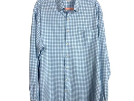 Peter Millar Men’s White Light Blue Checkered Summer Comfort Dress Shirt- Size L Fashion