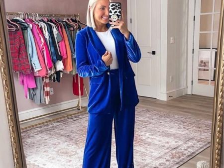 AURA Blue Velvet Shoulder Padded Blazer- Size XS (sold out online, we have matching pants) Cheap