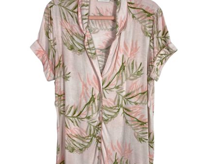 Nordstrom Lingerie Pink Green Palm Print Button Up Pajama Top- Size S Supply