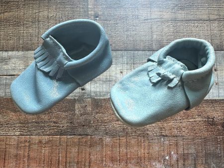 Freshly Picked Sparkly Light Blue Leather Moccasins- Size 3 (see notes) Hot on Sale