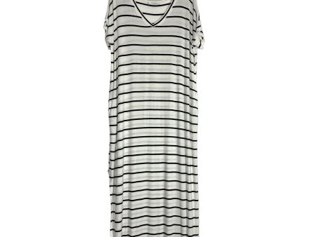 Zenana White and Black Striped Round Hem Side Slits V-Neck Shirt Dress- Size S Online Hot Sale