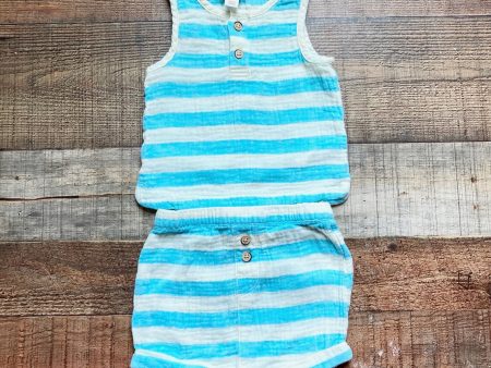 Cat & Jack Baby White Blue Striped Muslin Button Tank and Shorts Set- Size 6-9M (sold as a set) Online now