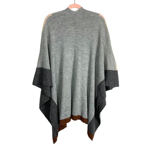 Pink Lily Gray Beige Brown Color Block Poncho Style Cardigan- Size OS (sold out online) Online Hot Sale