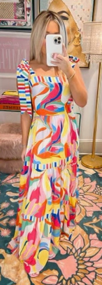 AURA Colorful Tie Shoulder Strap Maxi Dress NWT- Size S Online