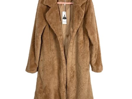 Angashion Caramel Fuzzy Open Front Coat NWT- Size L Online Hot Sale