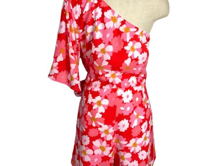 BTFBM Red and Pink Floral Belted One Shoulder Romper NWT- Size XL For Cheap