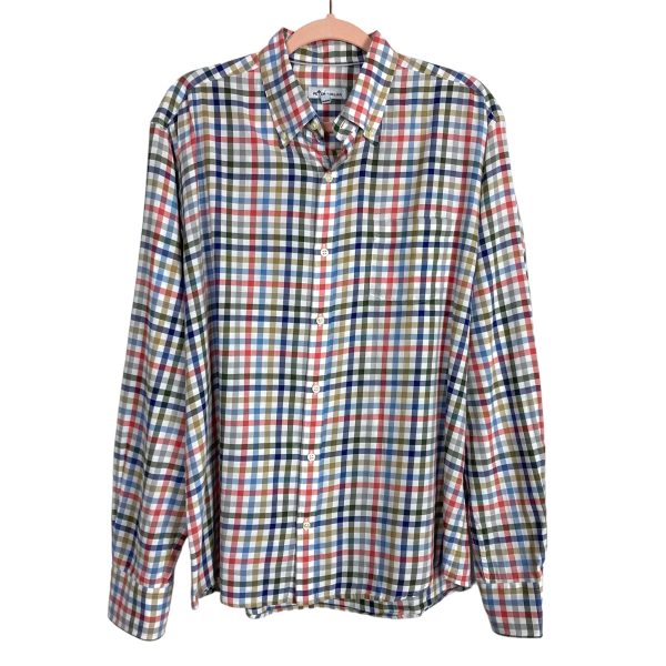 Peter Millar Men’s Navy Red Mustard Checkered Dress Shirt- Size L (see notes) Supply