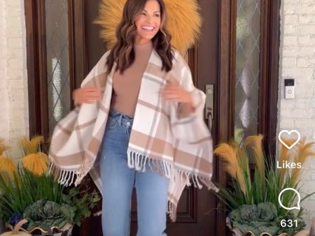 Abercrombie & Fitch Plaid Fringe Blanket Cape For Discount