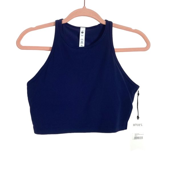 Stori Ink Blue Unscripted High Neck Padded Cropped Shelf Tank NWT- Size 10 Hot on Sale