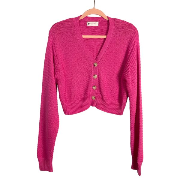 The Impeccable Pig Pink Button Front Cropped Sweater Cardigan- Size M Online