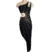 BABEYOND Black with Gold and Silver Sequins Cutout One Shoulder Dress NWT- Size S Fashion