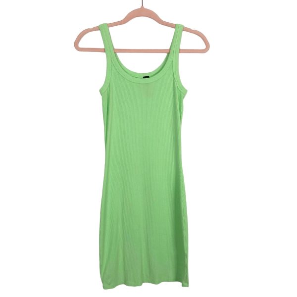 Bobi Neon Green Ribbed Knit Tank Mini Dress- Size S (see notes) Online Sale