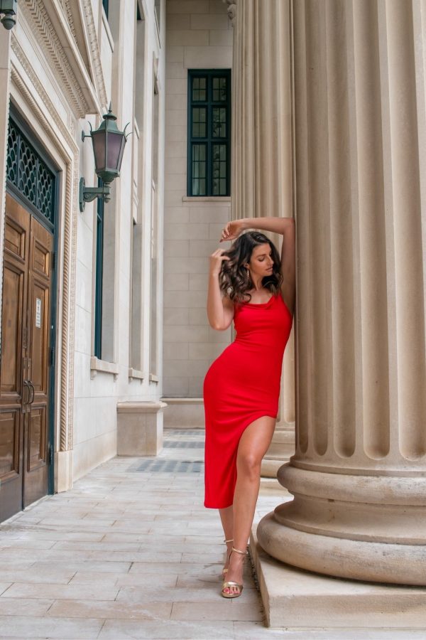 Petal + Pup Red with Back Criss Cross Straps and Side Slit Midi Dress NWT- Size 4 (sold out online) Supply