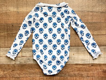 India Amory x Smockingbird White Blue Floral Print Smocked Ruffle Long Sleeve One Piece- Size 4T Fashion