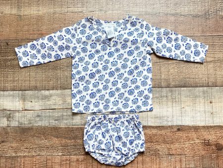 Milk and Honey White Blue Pattern Top with Matching Ruffle Bloomers- Size 12M (sold as a set) For Cheap