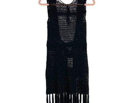 Allison Black Crochet Open Back with Tassel Fringe Cover Up NWT- Size S Online