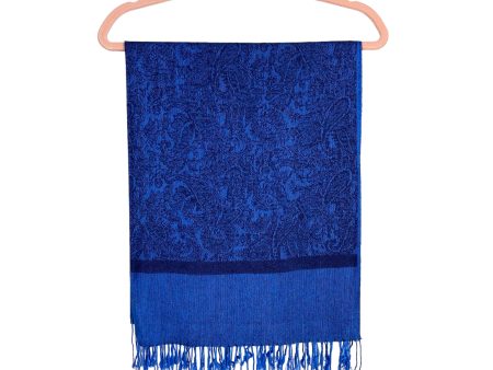 No Brand Blue Black Pattern Tassel Fringe Scarf on Sale