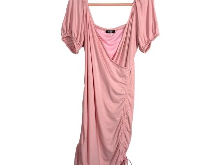 BTFBM Light Pink Ribbed Surplice with Side Ruching Dress- Size L Online Sale