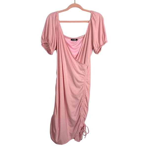 BTFBM Light Pink Ribbed Surplice with Side Ruching Dress- Size L Online Sale