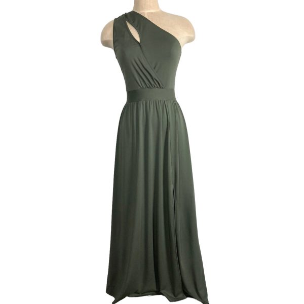 BTFBM Olive One Shoulder with Cut Out and Side Slit Maxi Dress- Size S Sale