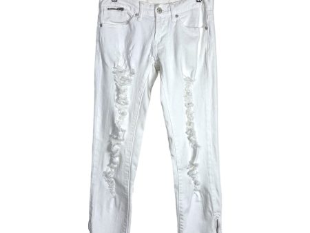 London Jean White Distressed Zipper Cuff Jeans- Size 0 (see notes, Inseam 27”) For Cheap