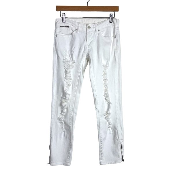 London Jean White Distressed Zipper Cuff Jeans- Size 0 (see notes, Inseam 27”) For Cheap