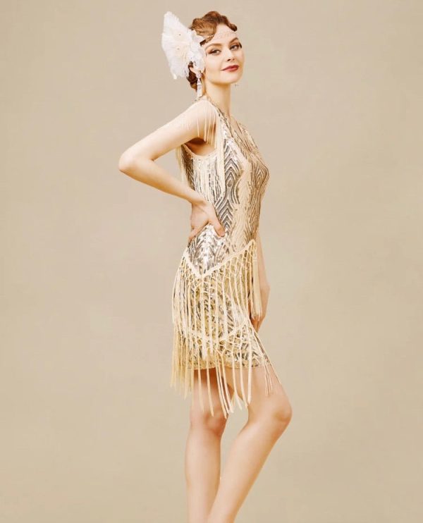 Babeyond Gold Sparkly Sequin Bodycon Flapper Dress NWT- Size XS Online Sale