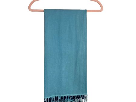 Karma Navy Blue Light Blue Ombre Pashmina and Silk Blend Tassel Fringe Scarf NWT Discount