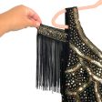 Babeyond Black Gold Beaded Sequin Off Shoulder Flapper Fringe Dress NWT- Size S For Discount