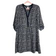 H&M Black White Patterned with Hidden Front Buttons and Drawstring Waist and Roll Tab Sleeves Dress- Size 14 For Discount