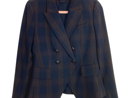 Elie Tahari Dark Navy Brown Plaid Blazer- Size 2 Fashion